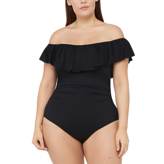 Plus Size Island Goddess Off-the-Shoulder One-Piece Swimsuit