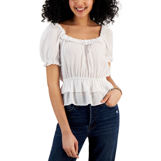 Juniors' Short-Sleeve Ruffle-Hem Peplum Top