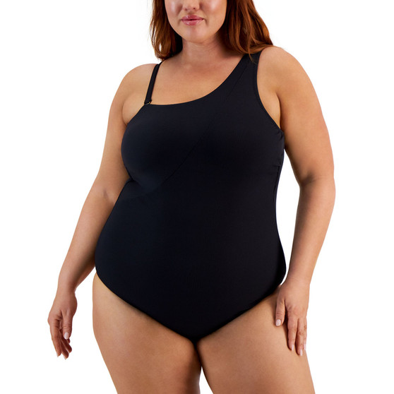 Trendy Plus Size Fine Line One-Piece Swimsuit