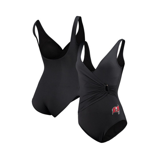 Women's Black Tampa Bay Buccaneers Pearl Clara Wrap One-Piece Swimsuit