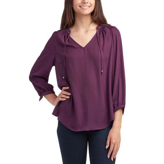 Juniors' Tie-Neck 3/4-Sleeve Peasant Top