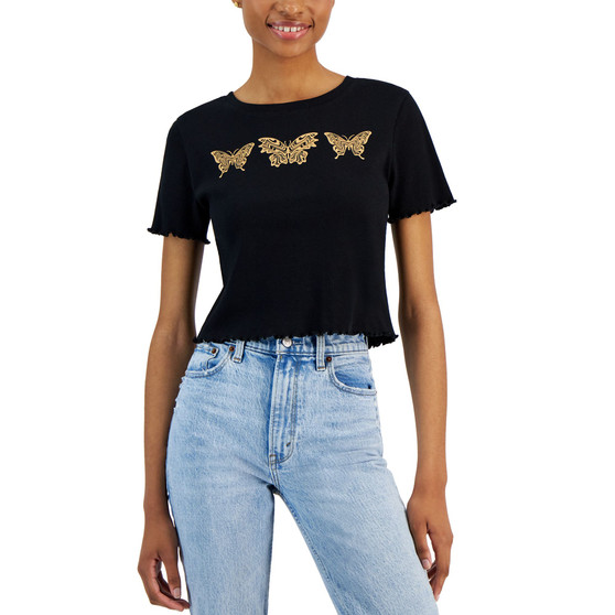 Juniors' Butterfly Lettuce-Edge T-Shirt