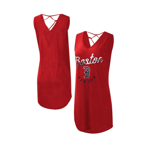 Women's Red Boston Red Sox Game Time Slub Beach V-Neck Cover-Up Dress