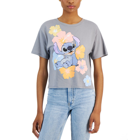 Juniors' Stitch Floral Short-Sleeve T-Shirt