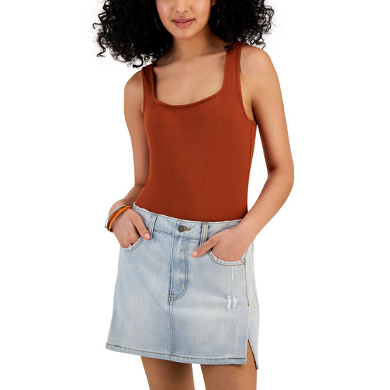 Juniors' Ribbed Sleeveless Square-Neckline Bodysuit