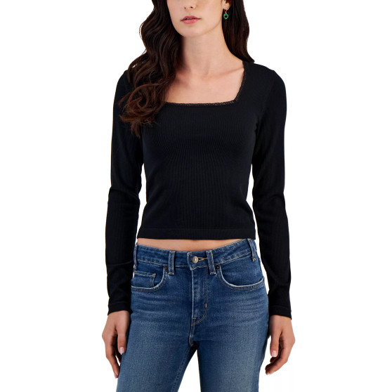 Juniors' Lace-Trimmed Square-Neck Seamless Top