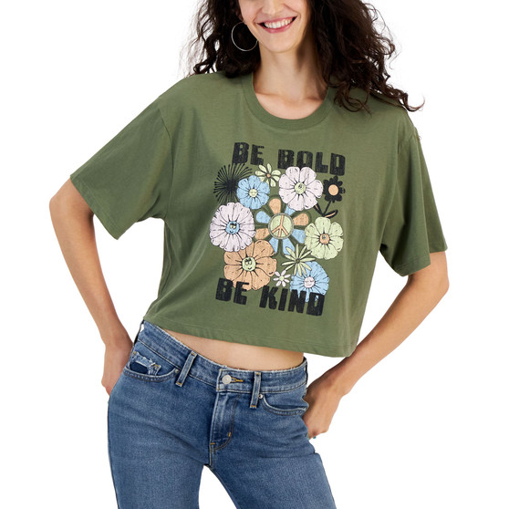 Juniors' Be Bold Be Kind Boxy Crop T-Shirt