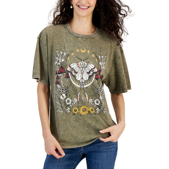 Juniors' Floral Butterfly Boyfriend T-Shirt
