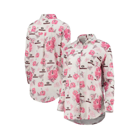 Women's White Georgia Bulldogs Crepe Full-Button Swimsuit Cover-Up