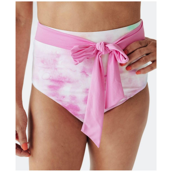 Women's Cotton Candy Tie Dye High Rise Bikini Bottom with Bow