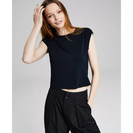 Women's Button-Shoulder Crewneck Tee, Created for Macy's