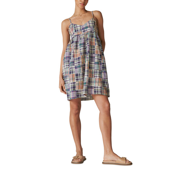 Women's Patchwork Madras Babydoll Mini Dress