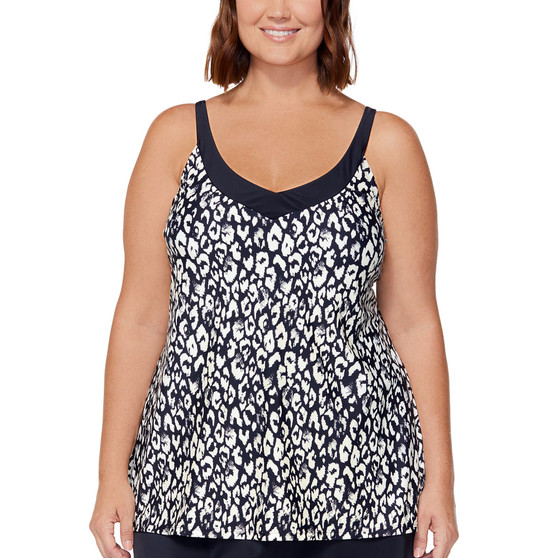 Plus Size Printed Racer-Back Underwire Tankini Swim Top, Created for Macy's