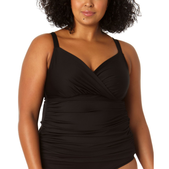 Plus Size  Surplice Shirred Tankini Top