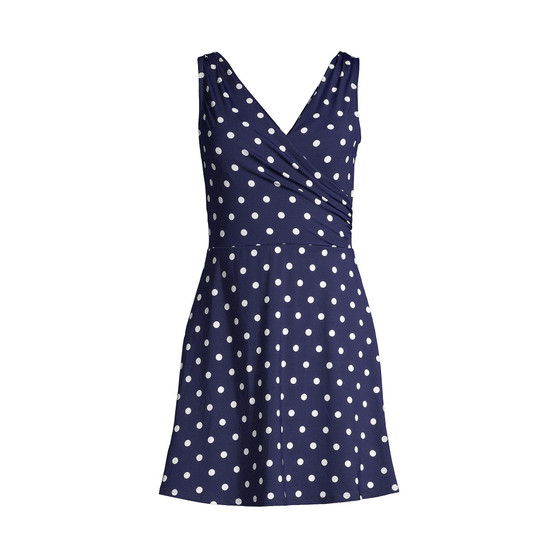 Women's Petite Tummy Control Surplice Wrap Swim Dress One Piece Swimsuit