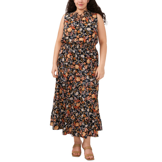 Plus Size Floral-Print Smocked Maxi Dress