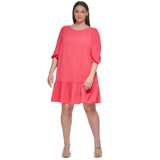 Plus Size Elbow-Sleeve Ruffled-Hem Shift Dress