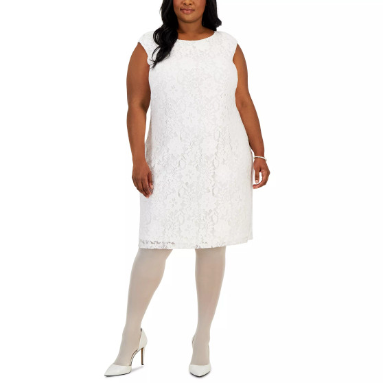 Plus Size Morgan Boat-Neck Lace Shift Dress