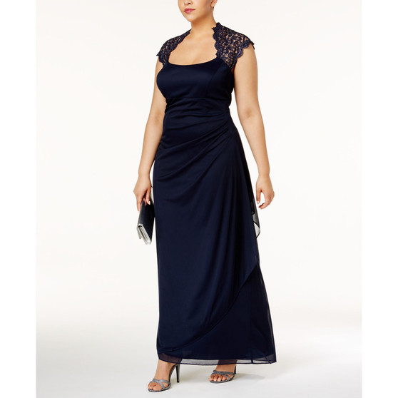 Plus Size Ruched Lace Gown