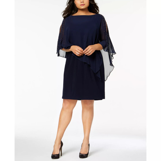 Plus Size Beaded Chiffon Popover Dress