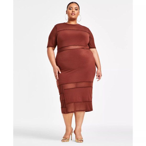 Trendy Plus Size Short-Sleeve Midi Mesh Dress