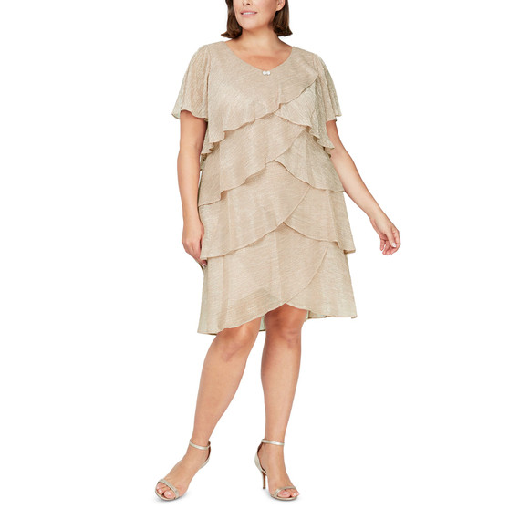 Plus Size Tiered Metallic Dress