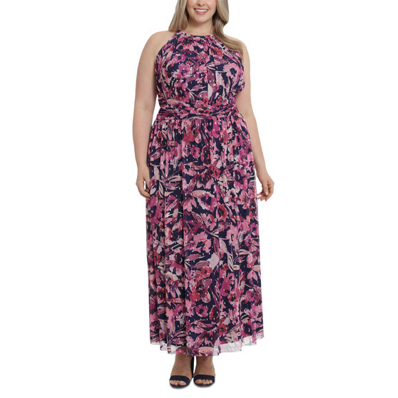 Plus Size Halter Ruched-Waist Maxi Dress