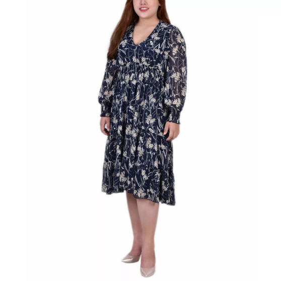 Plus Size Long Sleeve Clip Dot Dress