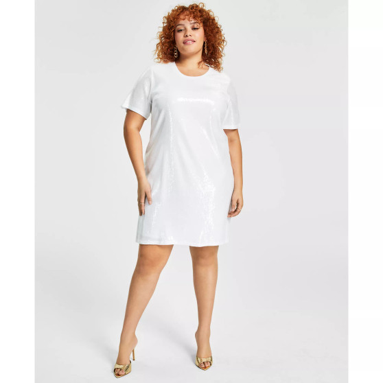 Trendy Plus Size Printed Short-Sleeve Sequin Dress