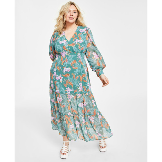 Plus Size Side-Slit Tiered Maxi Dress, Created for Macy's