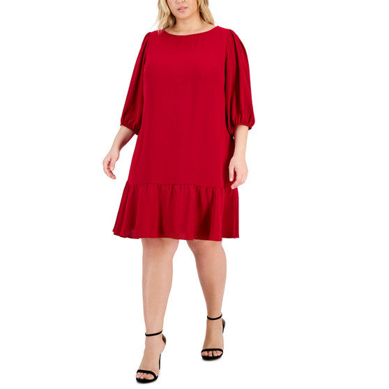 Plus Size 3/4-Sleeve Ruffle-Hem Sheath Dress