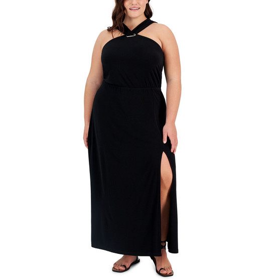 Plus Size Halter-Neck Side-Slit Maxi Dress, Created for Macy's