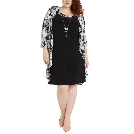 Plus Size Dress and Printed Pleated Jacket