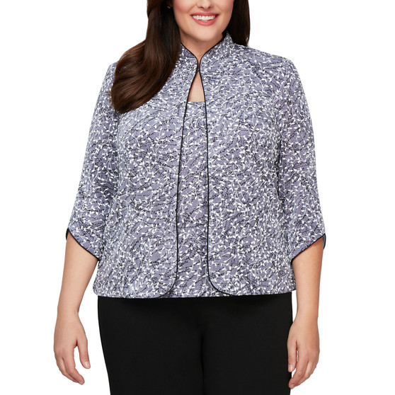 Plus Size Mandarin-Collar Jacket & Top Set