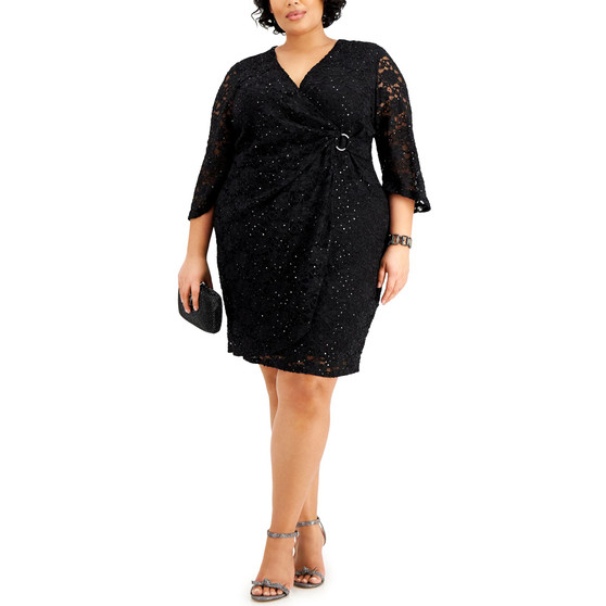 Plus Size Sparkle Lace Surplice Dress