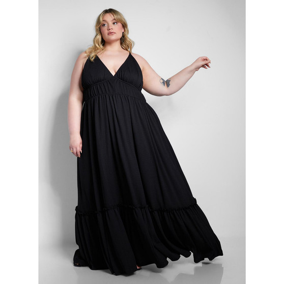 Women's Plus Size Sasha Tiered Maxi A Line Dress - Black
