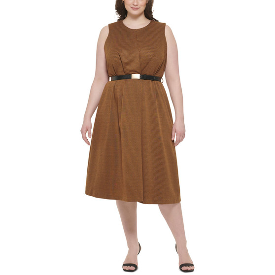 Plus Size Belted A-Line Midi Dress