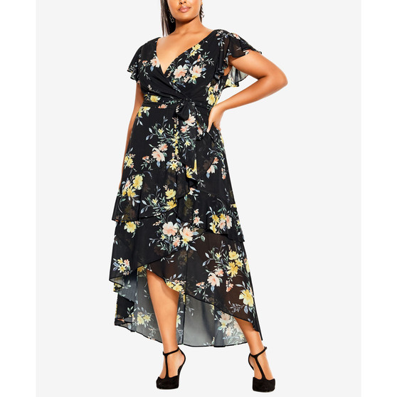 Trendy Plus Size Flirty Tier Print Maxi Dress