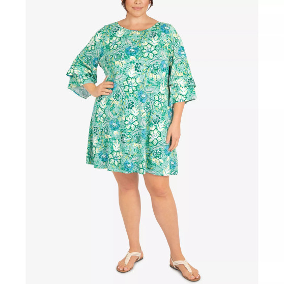 Plus Size Puff Floral Print Dress