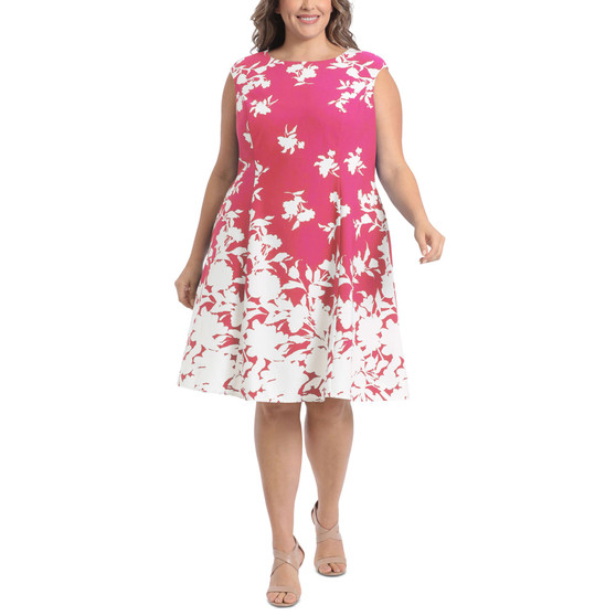 Plus Size Scuba Crepe Floral Fit & Flare Dress