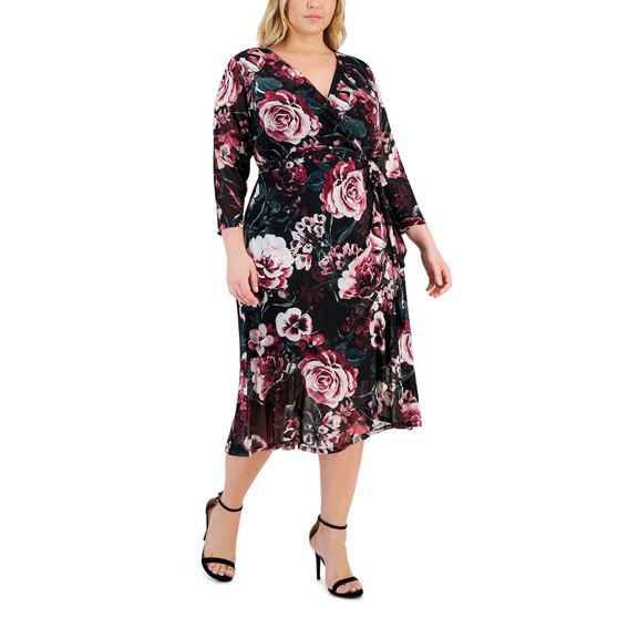 Plus Size Surplice Neck Long-Sleeve Sheath Dress