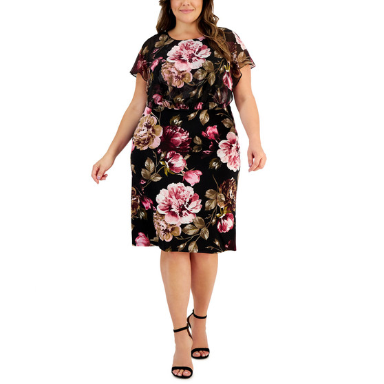Plus Size Round-Neck Mixed-Media Midi Dress