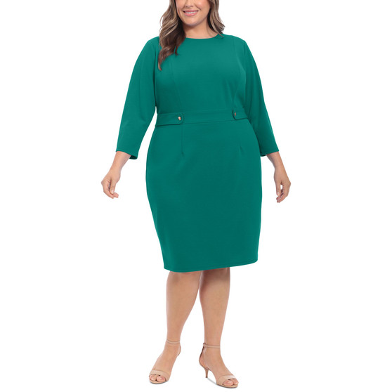 Plus Size 3/4-Sleeve Tab-Waist Sheath Dress