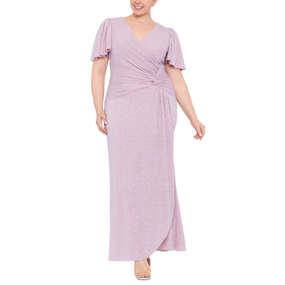 Plus Size Metallic Flutter-Sleeve Gown