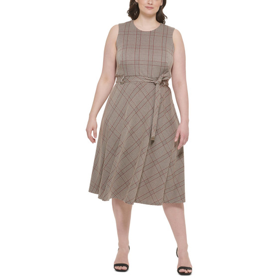 Plus Size Plaid A-Line Midi Dress