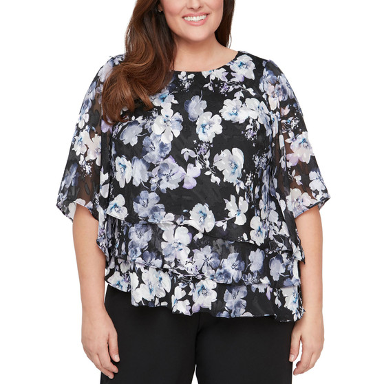 Plus Size Floral-Print Tiered Chiffon Top