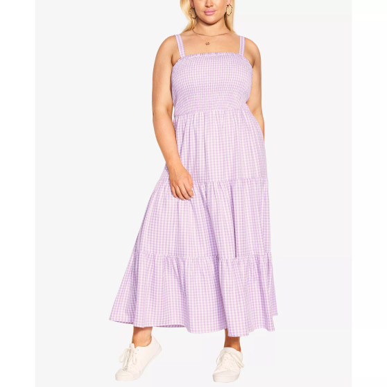 Trendy Plus Size Gingham Straight Neck Maxi Dress