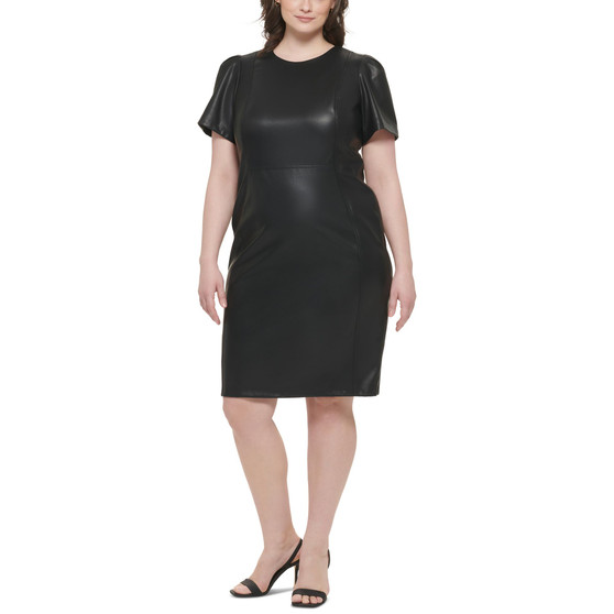 Plus Size Faux-Leather Sheath Dress