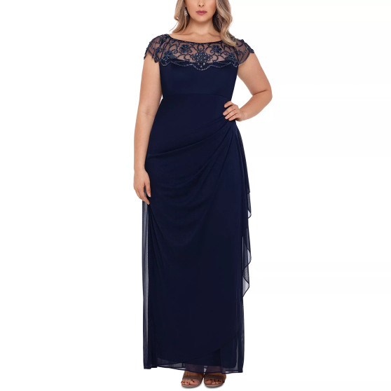 Plus Size Beaded Cascade Gown