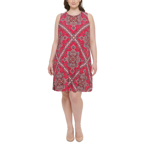 Plus Size Paisley-Print Sleeveless Trapeze Dress